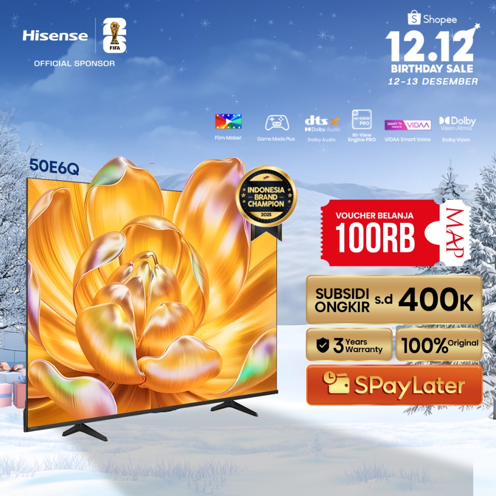 Hisense TV 50E6Q Vidaa Smart Digital TV 50 inch UHD 4K Filmmaker Mode Dolby Vision & Audio 60Hz DTS 