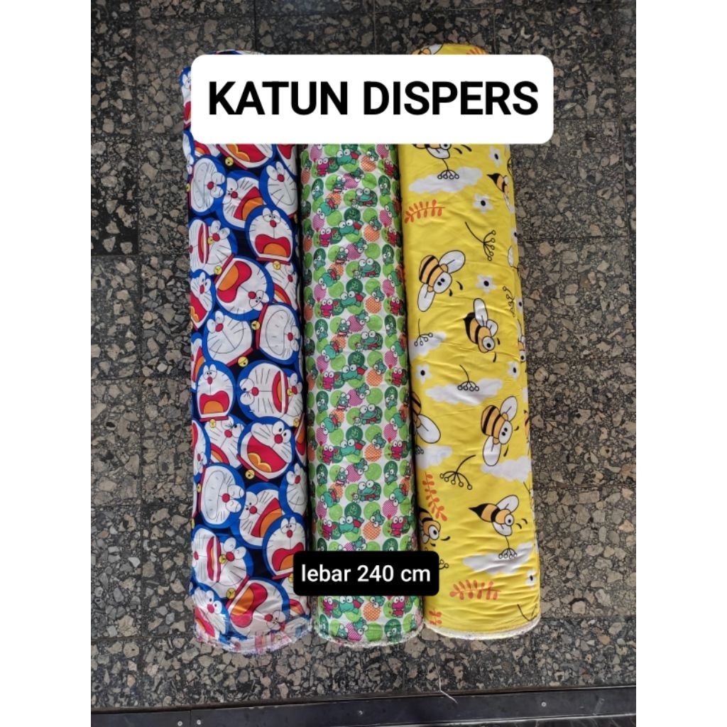Kain bahan seprei katun dispers motif Kartun Doraemon Keropi Lebah