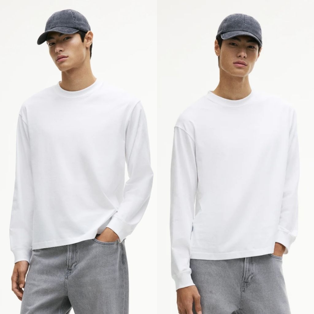 H&M KAOS LENGAN PANJANG RELAXED FIT PUTIH BARU ASLI ORIGINAL
