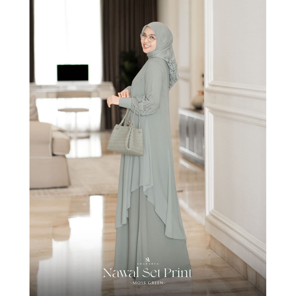 Nawal Set Print by Shararea | Set Gamis Hijab Lebaran Kondangan Dress Formal