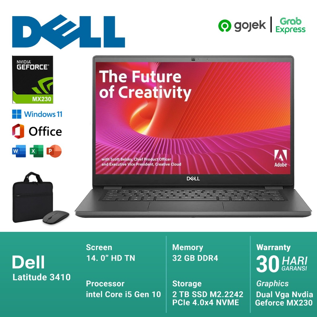 Laptop Dell Latitude 3410 Intel Core I5 Gen 10 | Dual Vga Nvidia Geforce MX230 | Ram 8gb | Tas Mouse
