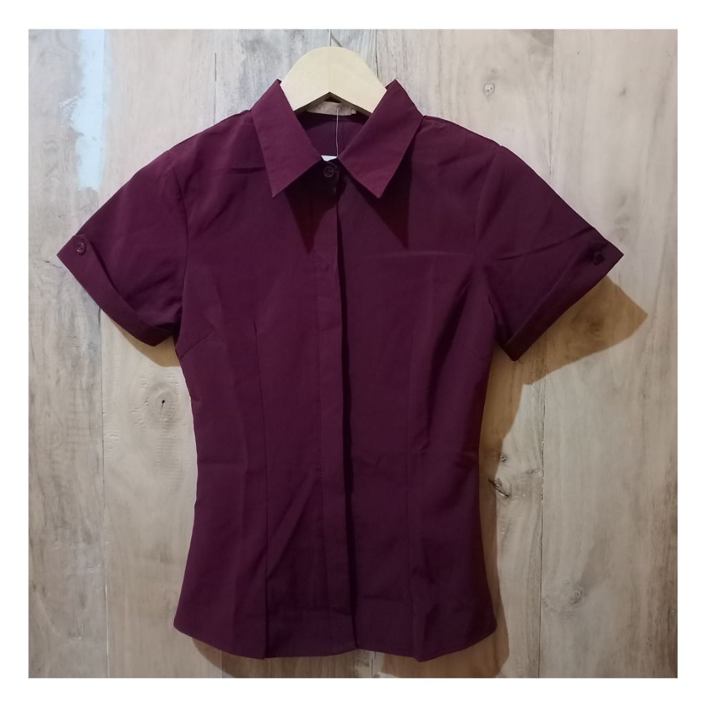KEMEJA SLIM FIT WANITA MAROON POLOS NEW MEIDI // SALUR NEW BIKKEMBERGS