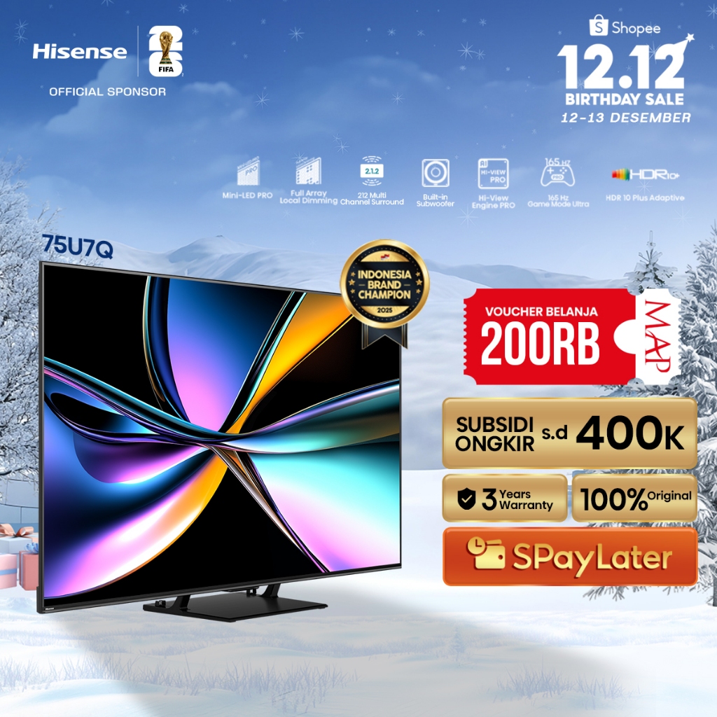 Hisense TV 75U7Q Vidaa Smart TV ULED MiniLED Pro 75 inch Hi View AI Engine Pro 165Hz Game Mode Ultra