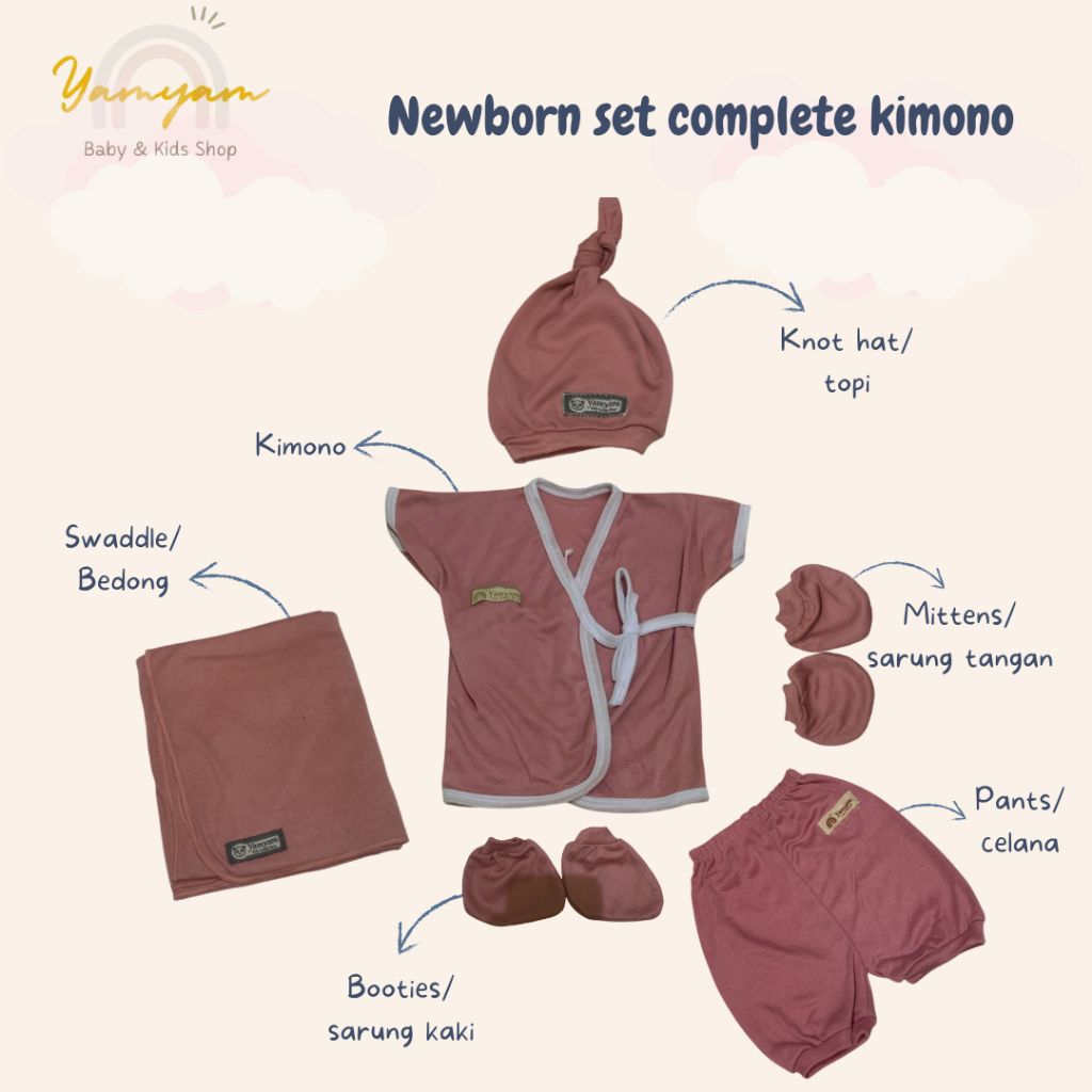 newborn set complete kimono bedong setelan baju kimono topi sartaki sarung tangan Kaki bayi paket ba