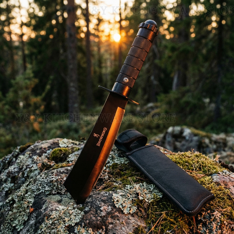 Pisau Lurus Outdoor Hitam dan Putih Baja Tahan Karat Ringan dan Kokoh Ketebalan: 3mm Cocok untuk mem