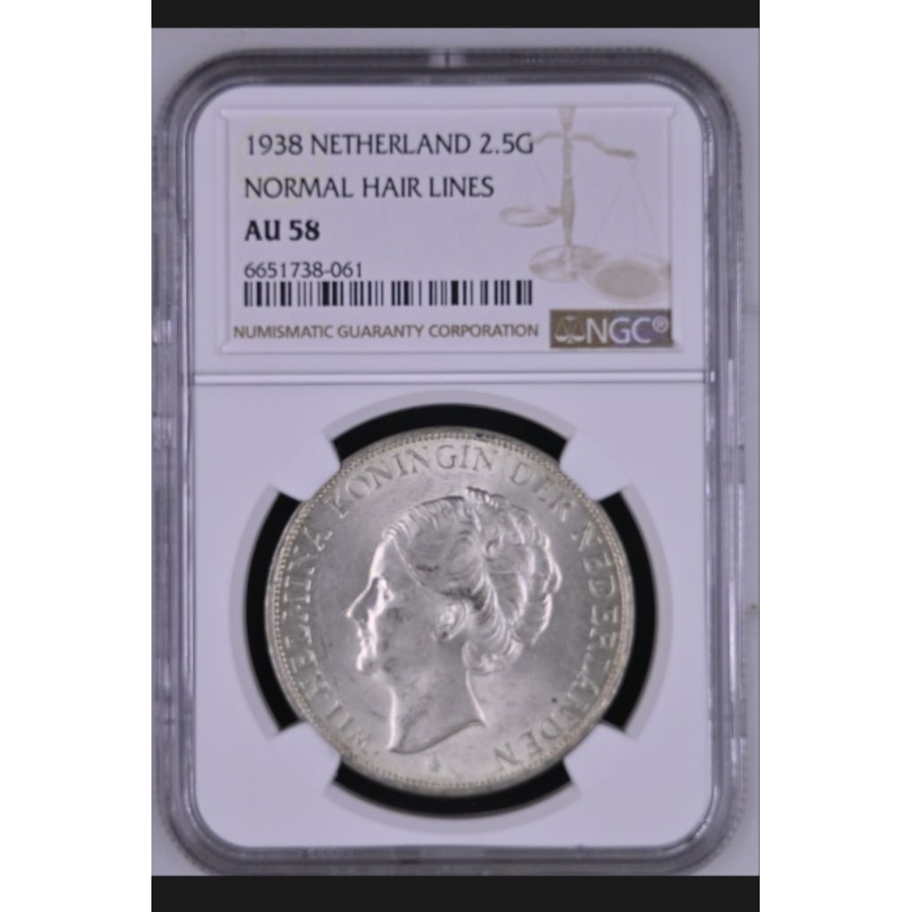 NGC WILHELMINA 2,5 GULDEN 1938 NGC AU58 6651738061