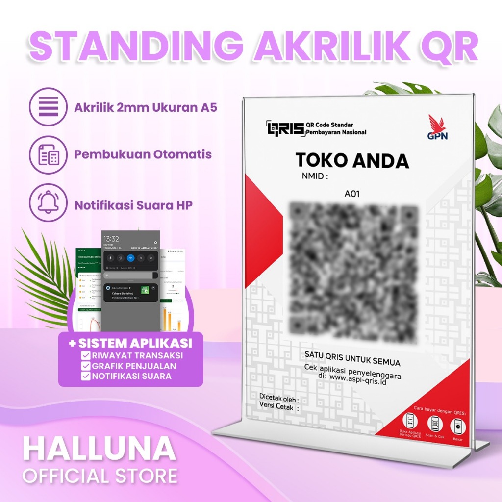 Alat Bayar Digital Standing Akrilik Qris A5 | Standing Akrilik Qris