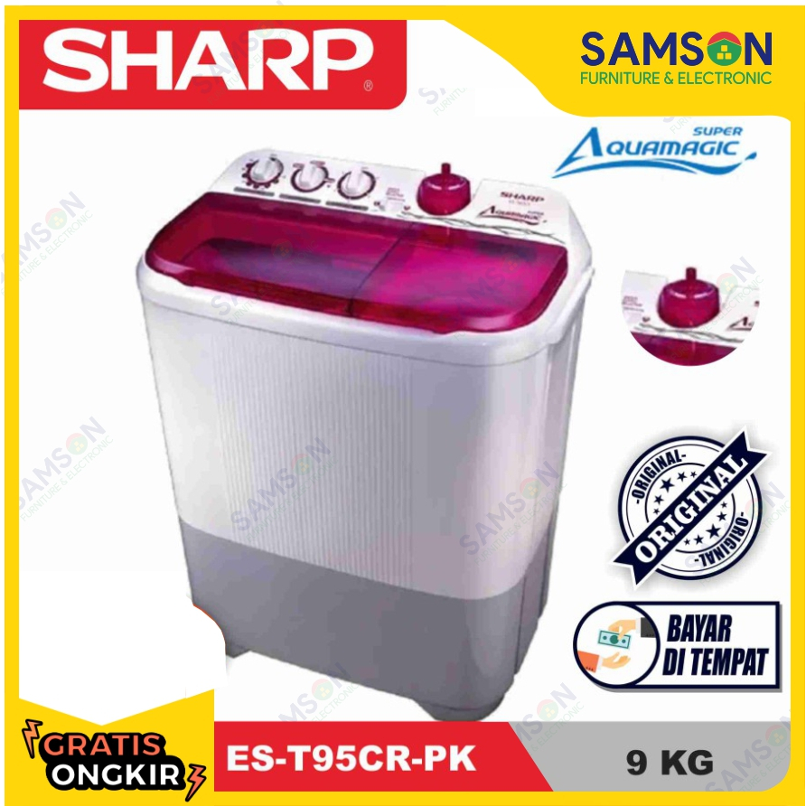 MESIN CUCI SHARP 9 KG ES-T95CR-PK AQUAMAGIC MANUAL (2 TABUNG) - PINK