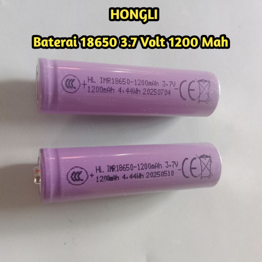 Baterai 18650 3.7 Volt  Hongli Kapasitas real 1200 Mah