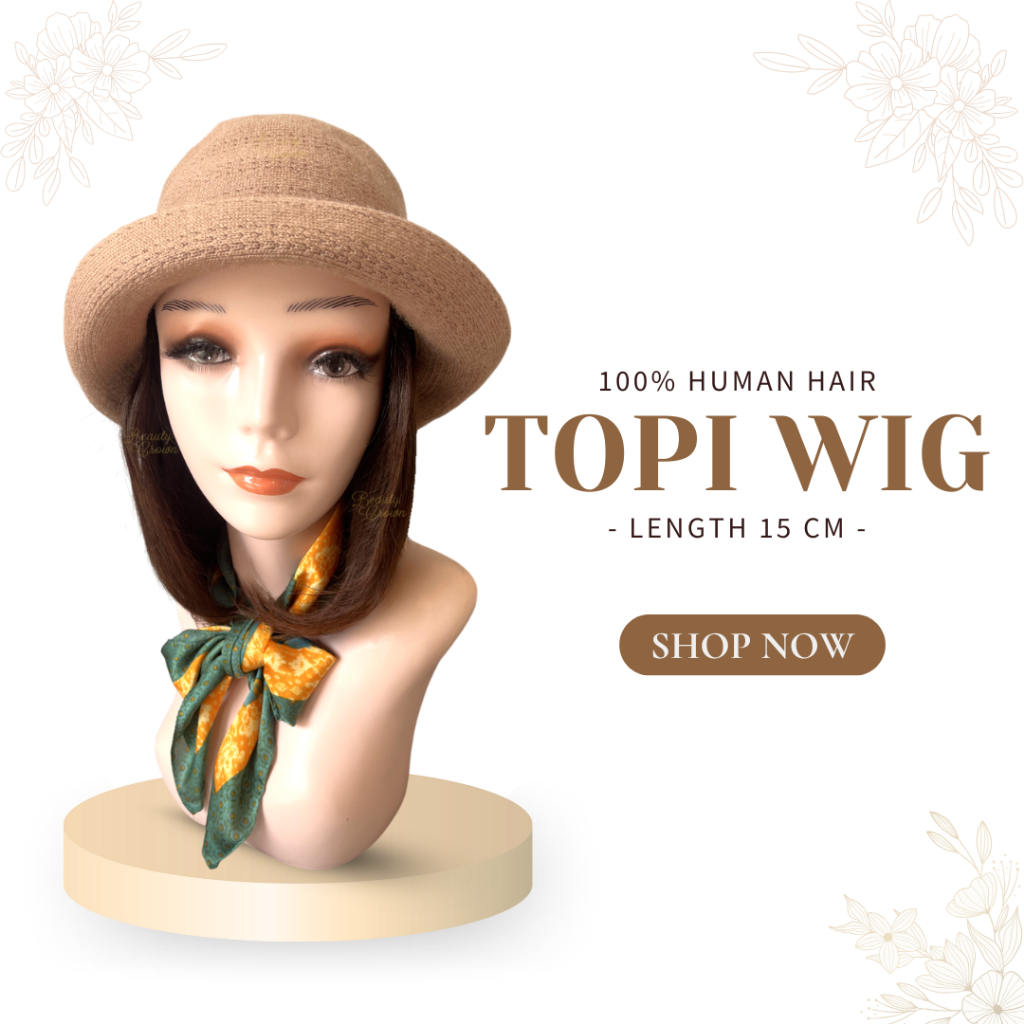 Human Hair 100% Rambut Asli Tanpa Campuran Topi Wig - Beauty Crown