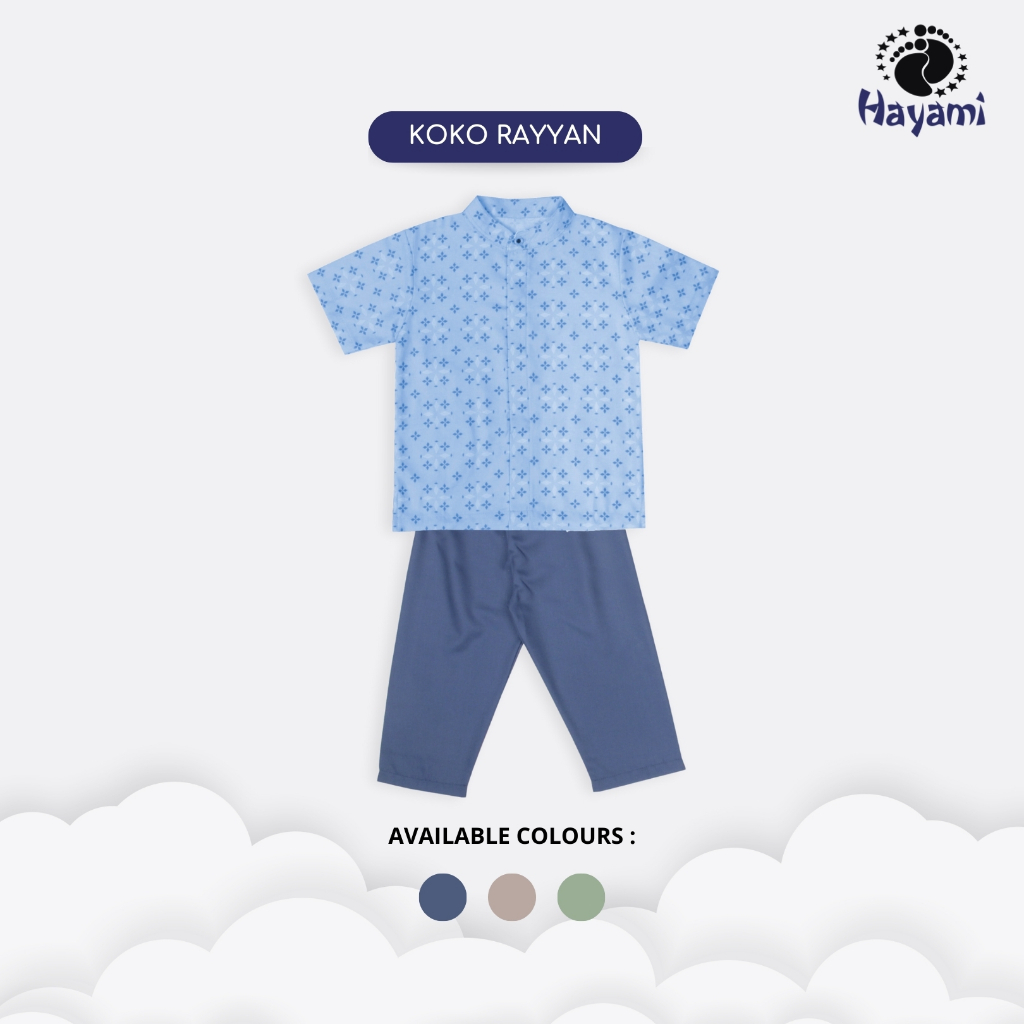 HAYAMI Setelan Baju Koko Anak Laki-Laki Rayyan Series Bahan Katun Muslimwear Pakaian Cowok