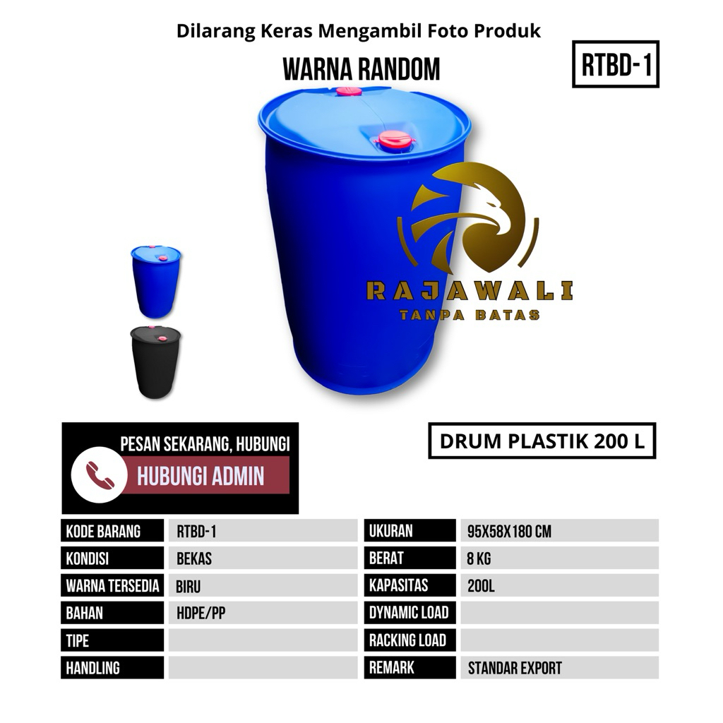 Drum Plastik Ukuran 95x58x58 cm - PRPD01 - Biru dan Hitam-Kondisi Bekas 98% seperti Baru( LikeNew )