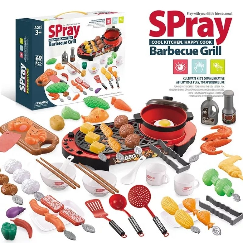 Mainan BBQ Steamboat Set 69pcs Dengan Spray Mainan masak masakan barbeque grill 5721