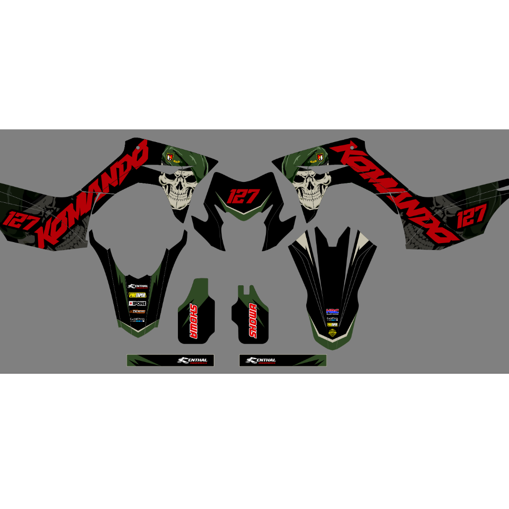 Decal CRF 150L sticker motor CRF150L stiker variasi 208 MOTIF STREETRACE HITAM DAN HIJAU TOSKA