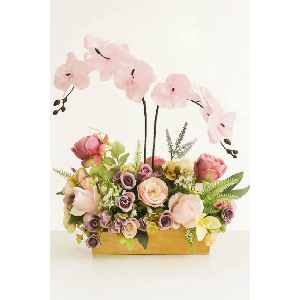 rangkaian bunga anggrek artificial, anggrek hias anggrek plastik bunga meja