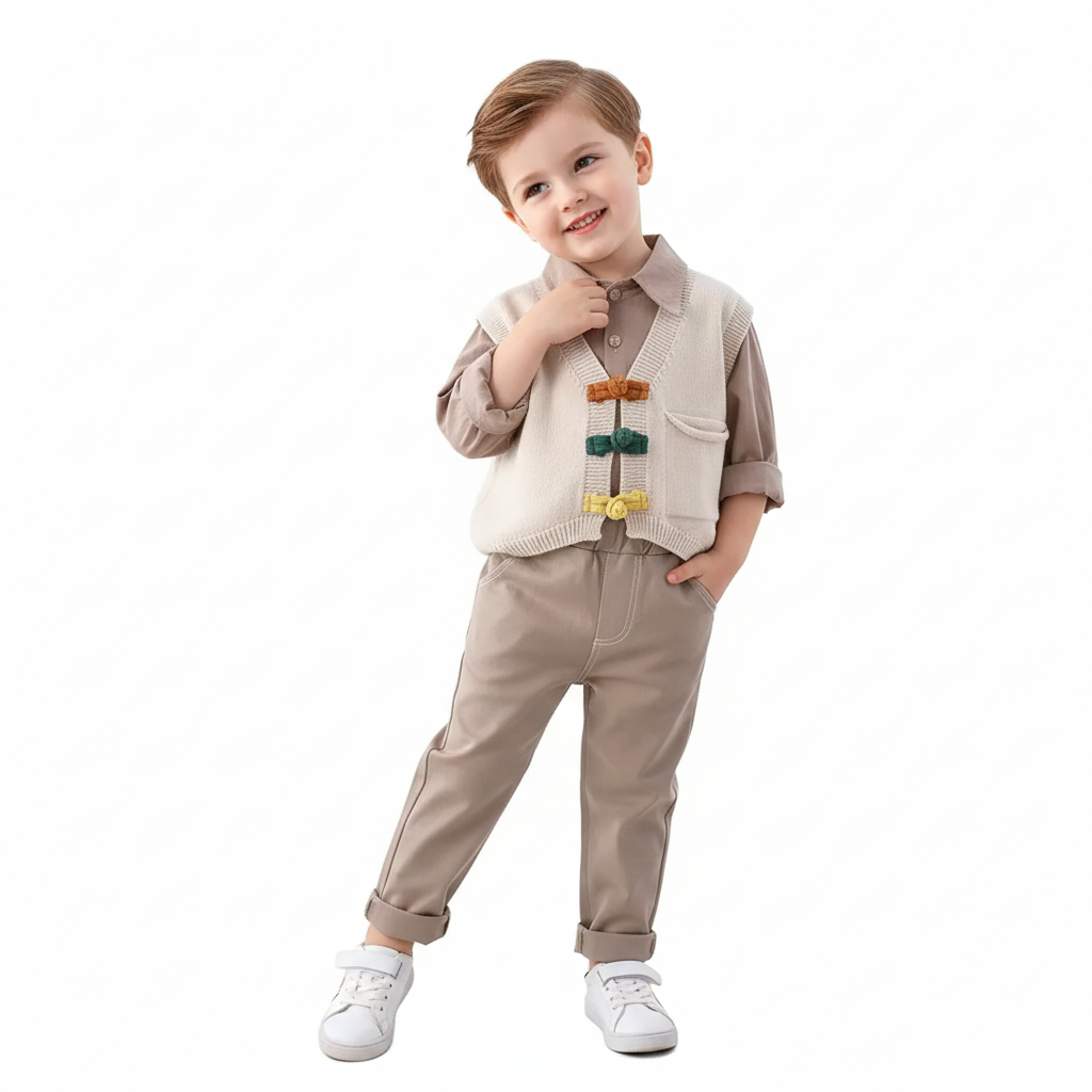 SETELAN 3IN1 KEREN ANAK LAKI-LAKI 1-5 TAHUN ROMPI RAJUT + KEMEJA + CELANA