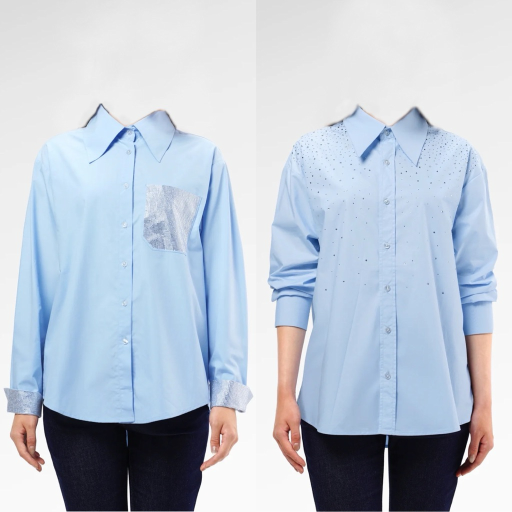 [baca deskripsi‼️] BENANG JARUM CLAIRE BEADS SHIRT BLUE ALORA BEADS SHIRT LIGHT BLUE KEMEJA BIRU MUD