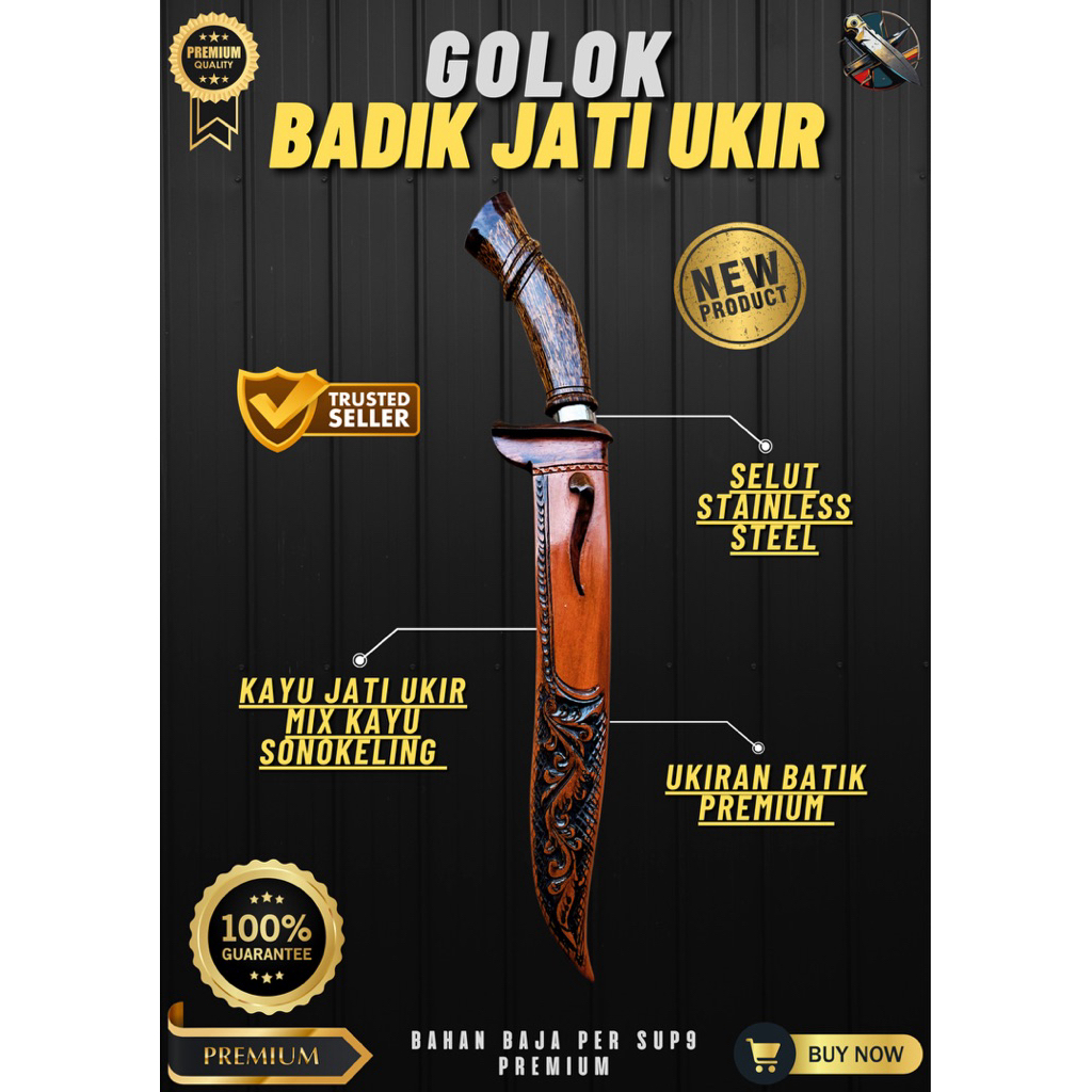 [BILAH_PISAU] GOLOK KEBUN BADIK JATI UKIR GOLOK BAJA SUPER TAJAM Bahan Baja Per SUP9 Asli Original