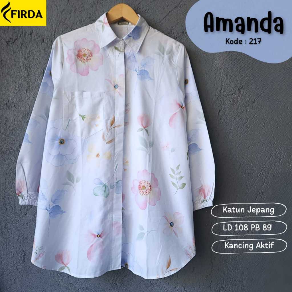 Amanda Blouse Tunik Lengan Panjang Original FIRDA Katun Jepang Premium Adem Motif Bunga Floral Kanci