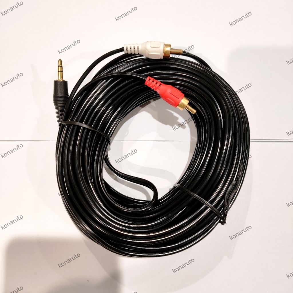 Kabel Aux to RCA 15m - Kabel Audio Jack Stereo 3.5 Male to 2 Jack RCA Male / Aux 3.5mm to Rca Kabel 