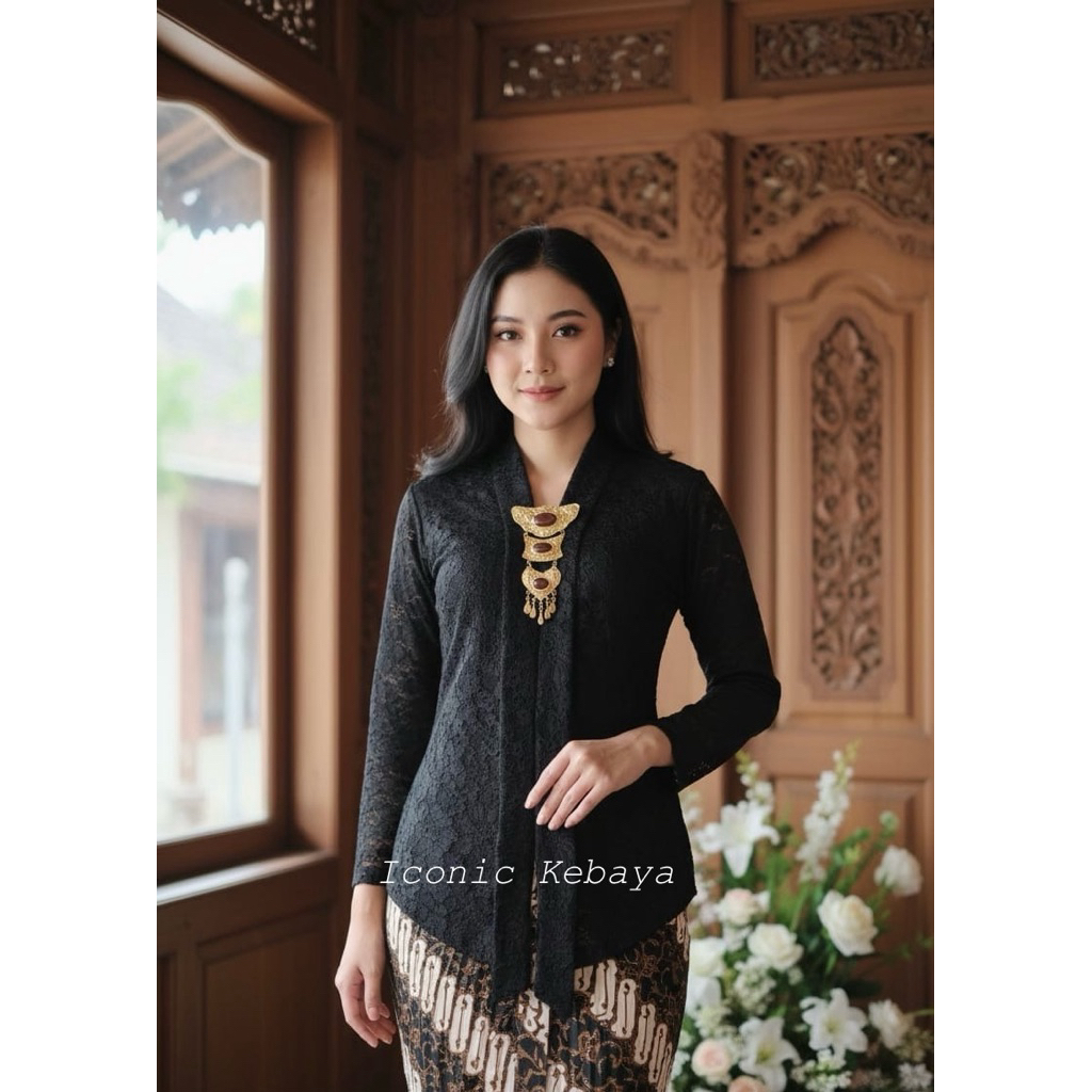 Kebaya Kartini Brokat Modern | Kebaya Kartini Polos 1 Set - Kebaya Pesta Modern Mewah Elegan Premium