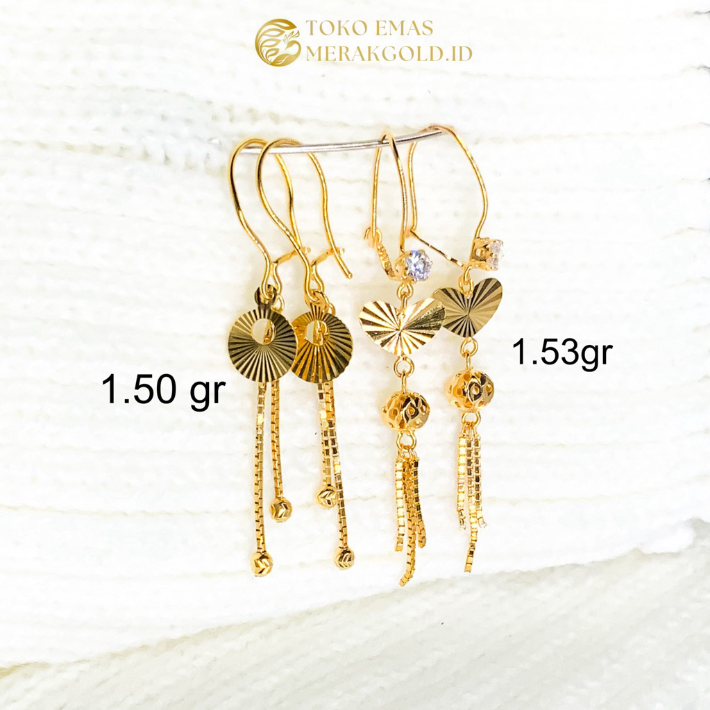 Anting Emas italy Panjang Teardrop Anting UBS Hooks Simple Emas Giwang tusuk Kadar 700