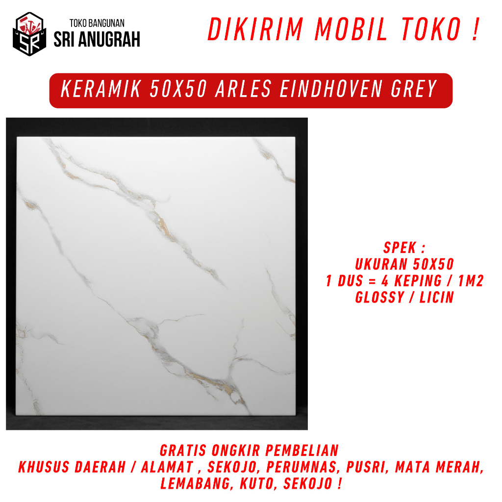 Keramik Ubin 50x50 Arles Eindhoven Grey Licin Glossy - 1 DUS - PALEMBANG ONLY