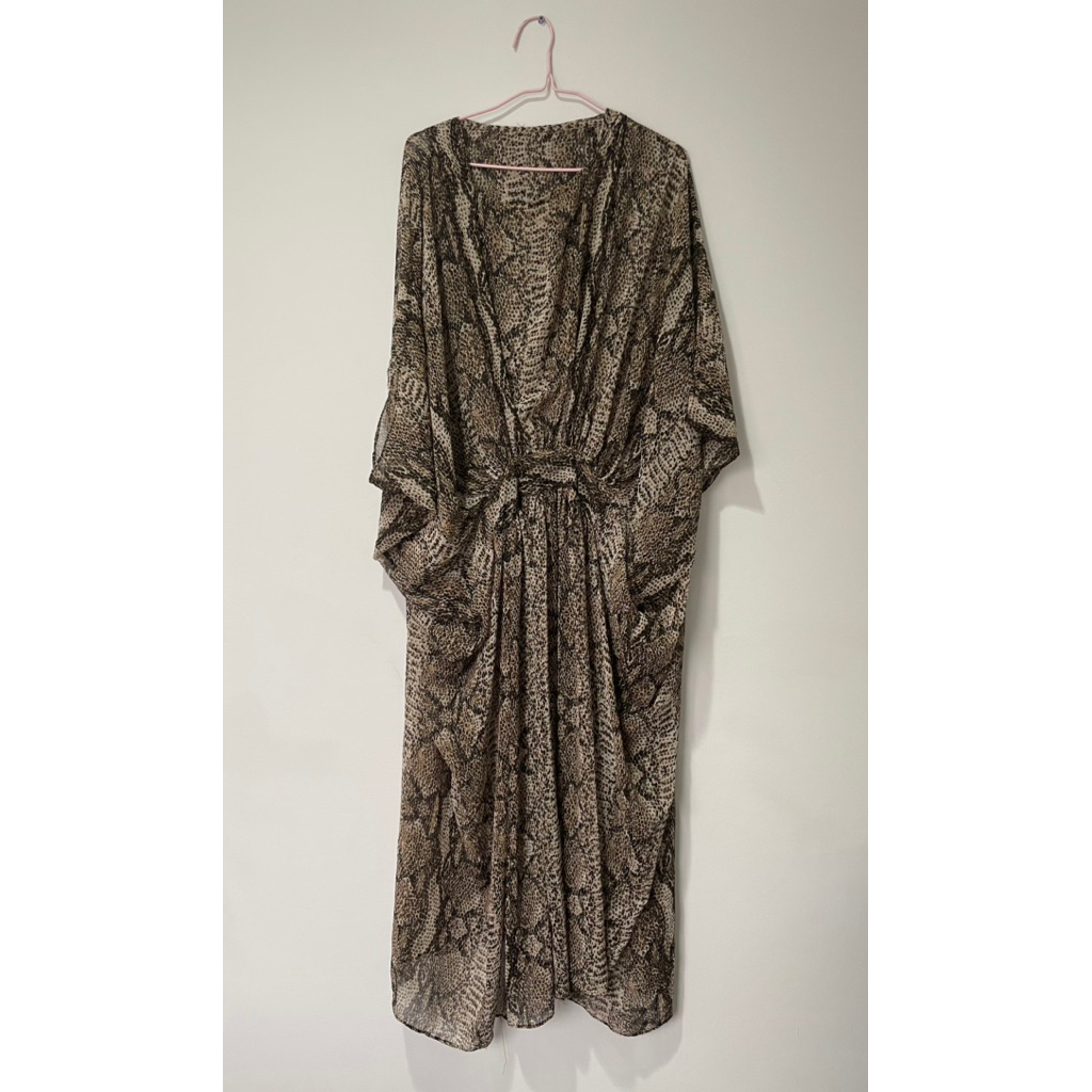 Kaftan Dress Gamis Longdress Midi Kupluk Muslim Hijab Motif Ular Wanita Premium Mewah Jumbo Big Size