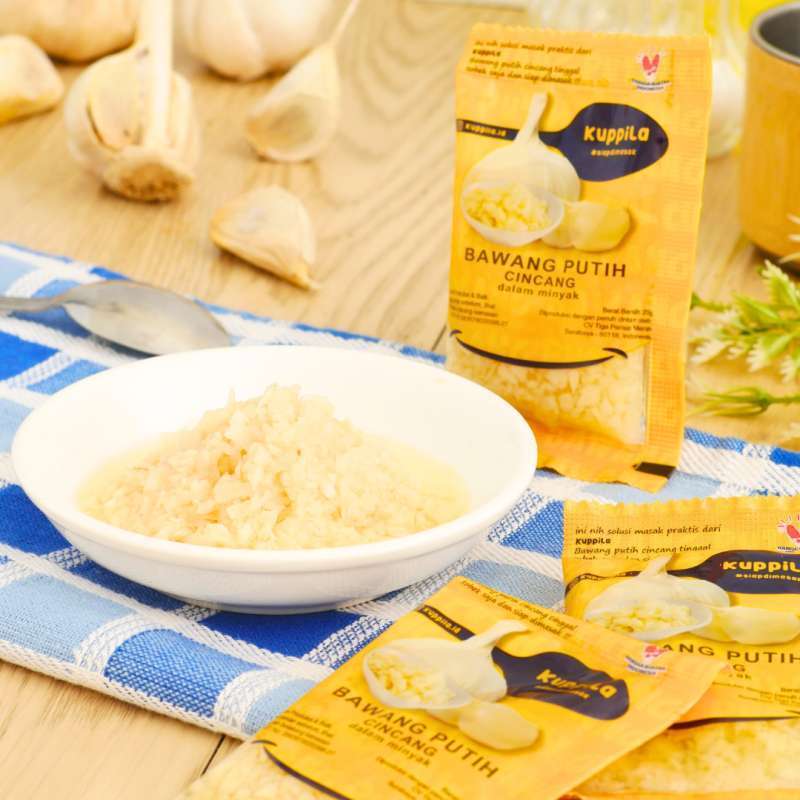 Bawang Putih Cincang dalam Minyak 1 bks  @20gram , merk Kupilla , bawang putih ASLI bukan bubuk