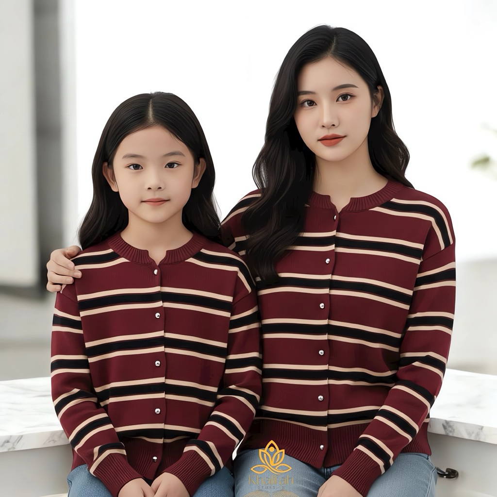 Cardigan Alia Cardigan Switer Rajut Anak Perempuan Salur 1-11 Tahun Kardigan Sweater Outerwear