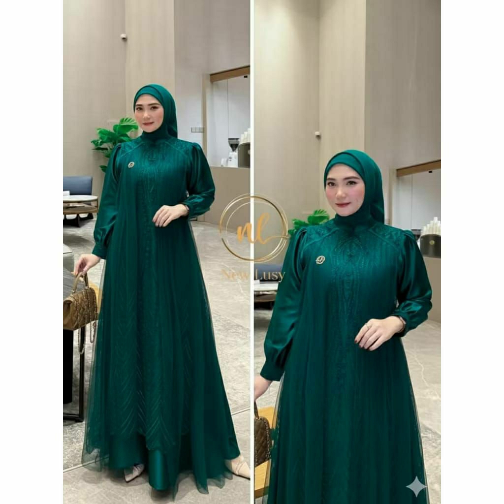 GAMIS BURKAT MIX TILLE FULL PURING Leya Gamis dress Kondangan Remaja Wanita Kekinian Buat Lebaran 26