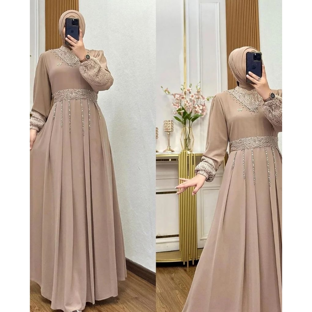 NADYA DRESS / Gamis Brukat Termurah / Laudya Dress / Gamis Wanita Jumbo LD 120CM Bahan Ceruty Mix Br