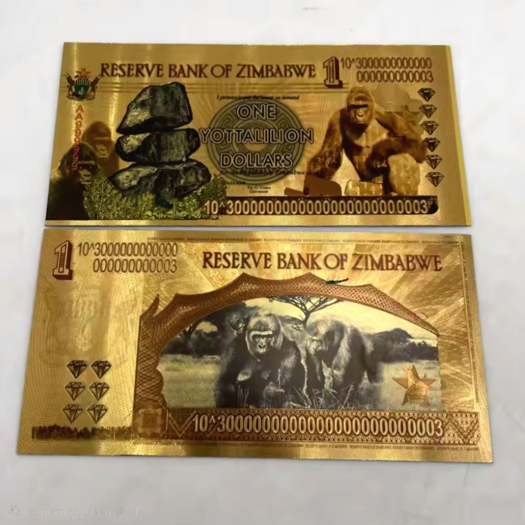 Souvenir Uang Gold Foil Zimbabwe Pecahan Besar Koleksi Antik