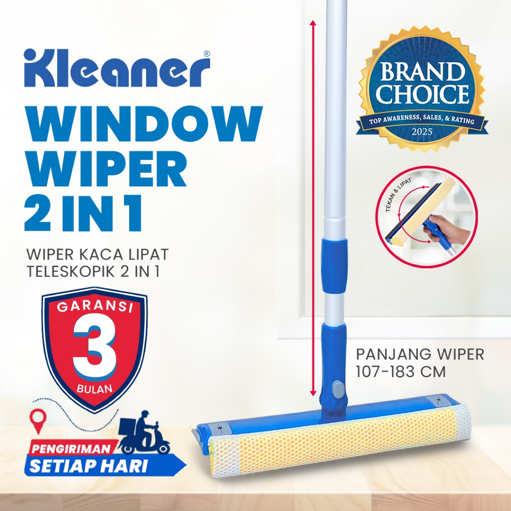 Kleaner Alat Pembersih Kaca 2 in 1 Extra / Wiper Jendela Teleskopik