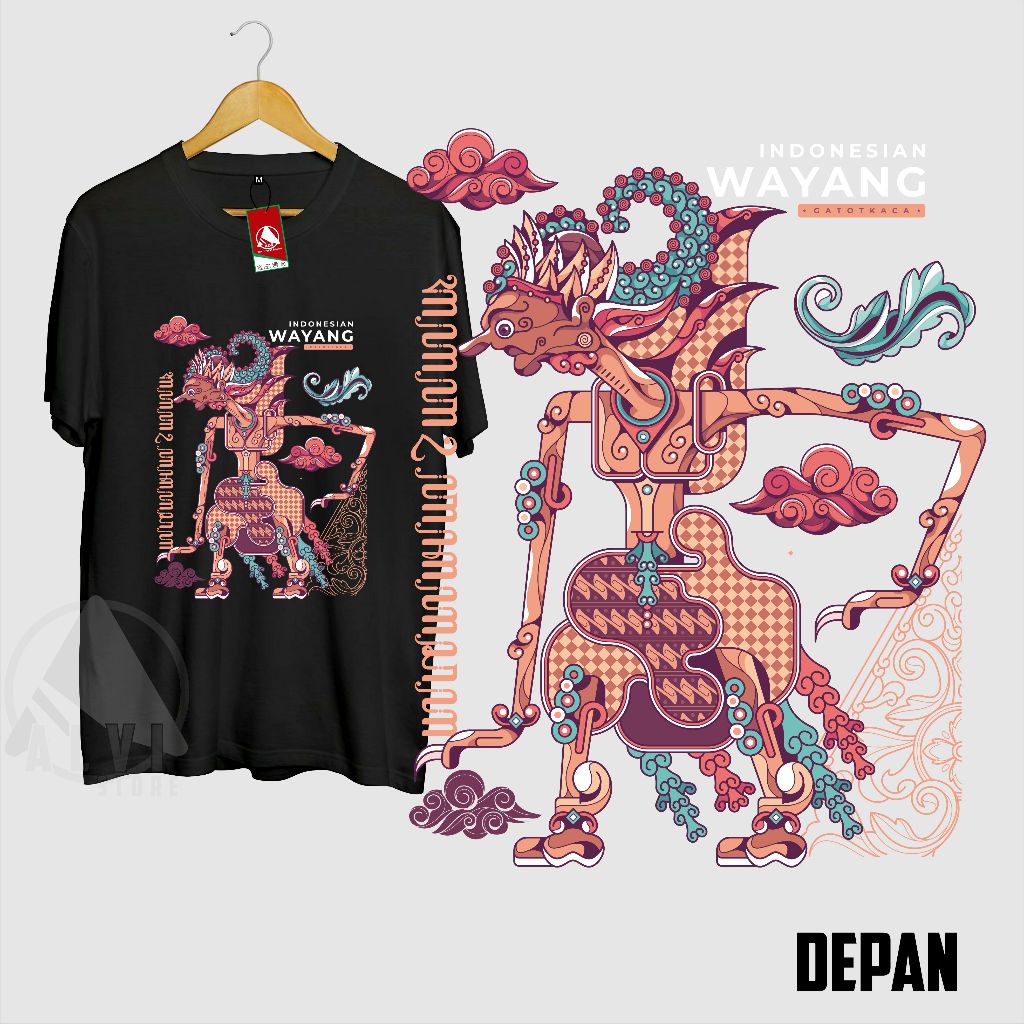 kaos distro  motif wayang gatotkaca wayang kulit khas jawa speial lebaran kaos perwayangan kaos waya