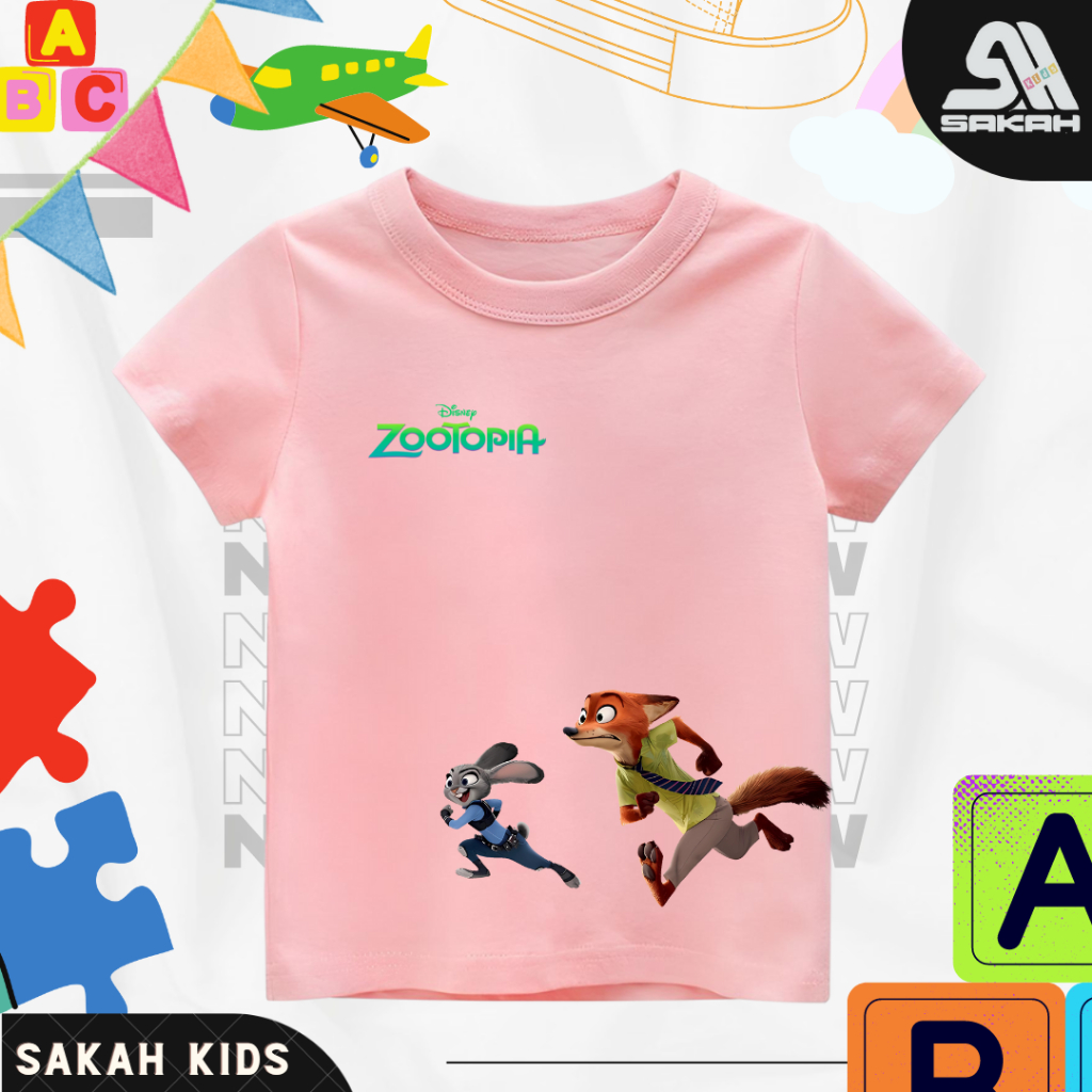 Kaos Anak Custom Nama Combed 30s COUPLE ZOO TOPIA NICK WILDE JUDY HOPPS