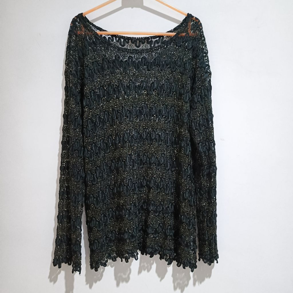 atasan dan outer hitam brokat premiun wanita