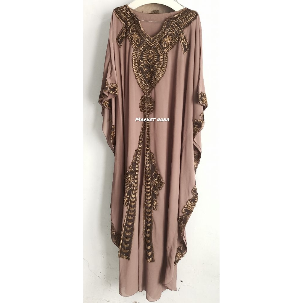 gamis kaftan wanita jumbo LD 130 baju raya motif bordir