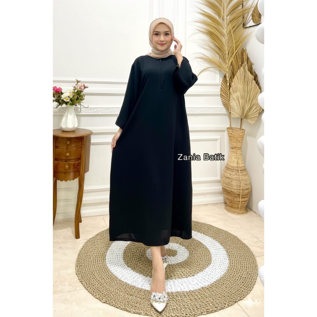 Midi Dress Wanita Polos Crinkle Airflow Jumbo LD 120 Busui Lengan Panjang