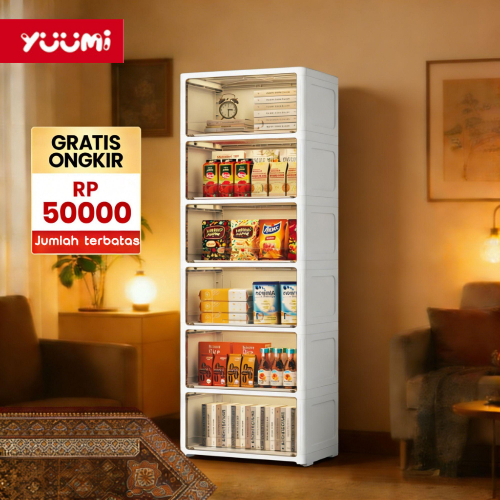 Yuumi Lemari Plastik Transparan Jumbo - Lemari Pakaian Anak Susun, Kabinet Laci Bayi, Storage Serbag