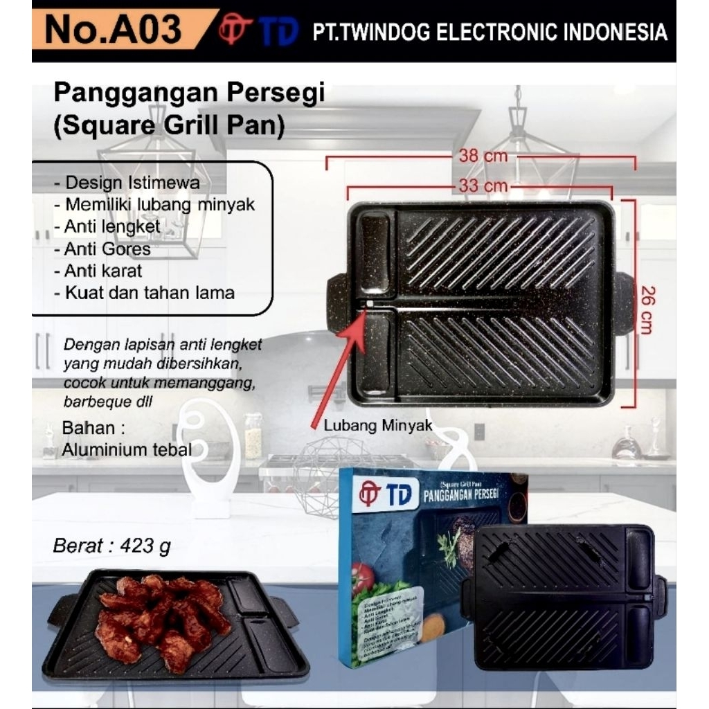 Panggangan Persegi Square Grill Pan Panggangan Daging Sate Stik Dan Roti