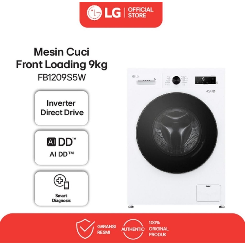 MESIN CUCI LG 1TABUNG FRONT LOADING FB1209S5W 9KG INVERTER FRONT LOADING LG 9KG