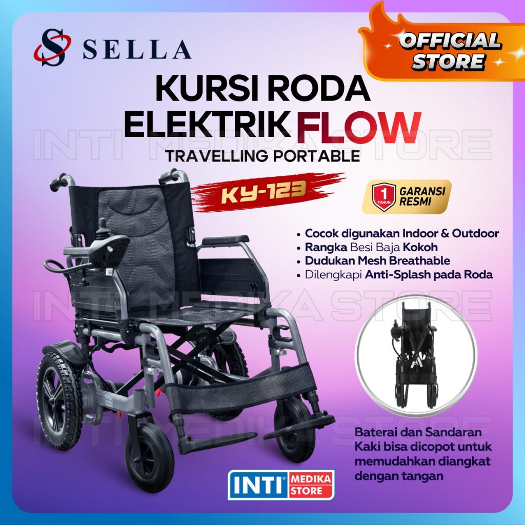 [BARU] SELLA - Kursi Roda Elektrik FLOW KY123 | Electric Travelling Wheelchair KY 123 | Kokoh dan Mo