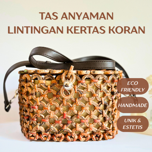 Tas Anyaman, Tas Lintingan Koran, Tas Selempang, Tas Bahu, Tas Wanita, Kerajinan Daur Ulang