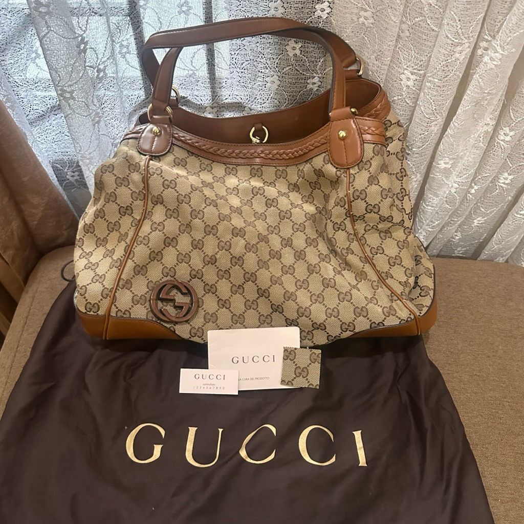 Gucci Sukey Tote Bag Canvas Leather Trim 2013