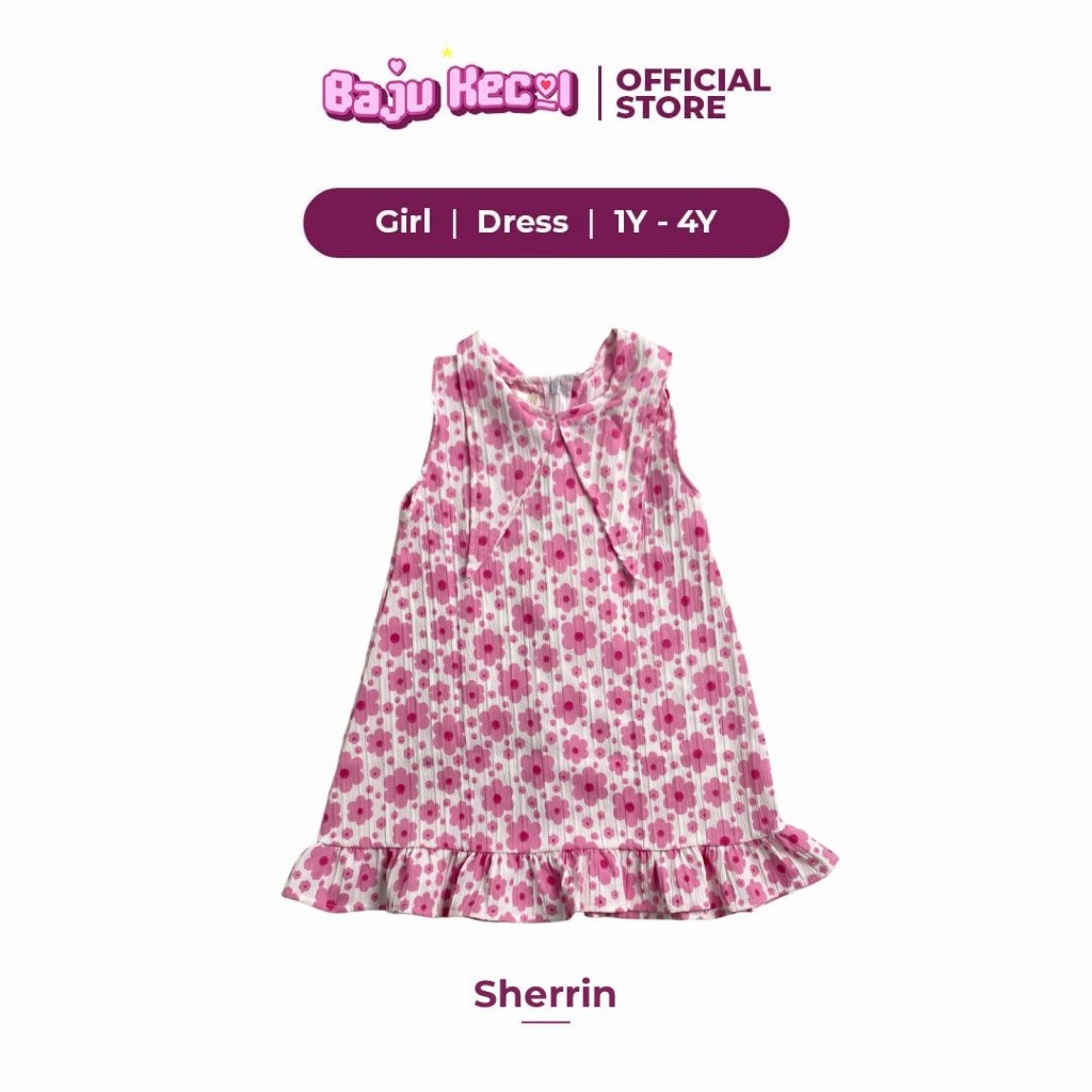 Baju anak perempuan Dress Sherina motif bunga pink