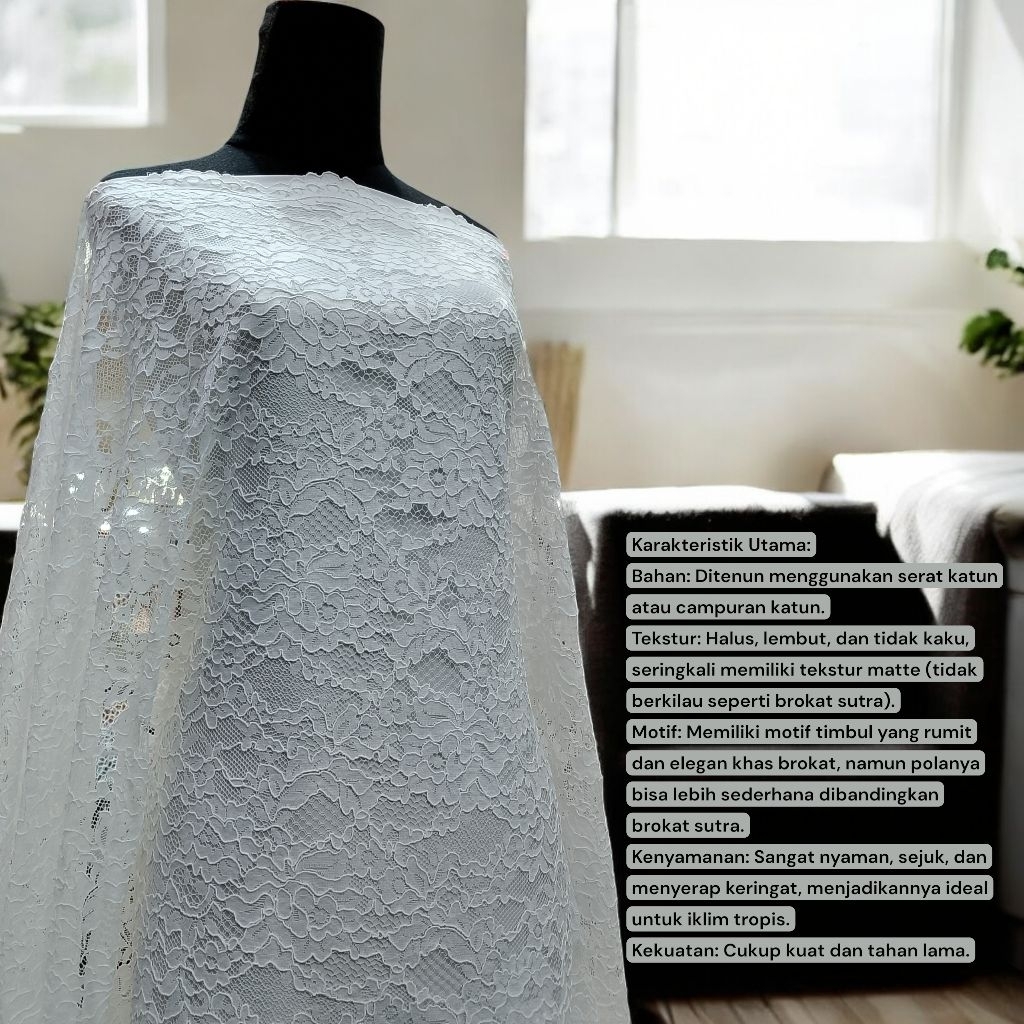 KAIN BROKAT FULL KATUN CORNELI OFF WHITE/BROKEN WHITE/PUTIH TULANG (JAQATRONIK)