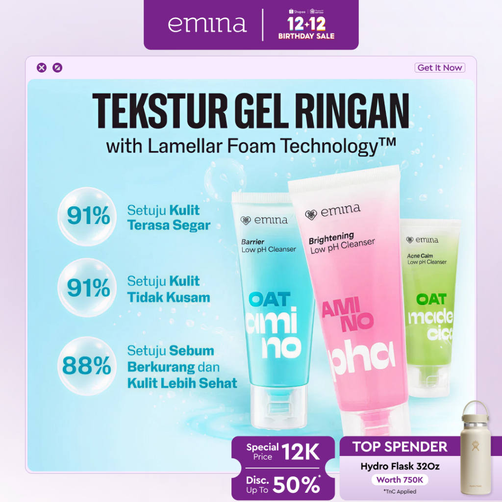 Emina Oat Amino Ceramide Barrier Low pH Gel Cleanser 70ml - Facial Wash Skincare Sabun Muka Cerah Gl