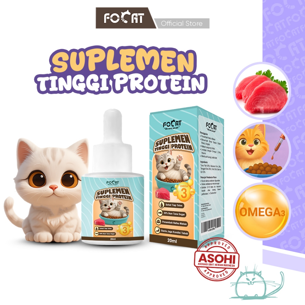 [ASOHI CERTIFIED] FOCAT Suplemen Tinggi Protein 20ml N49 Penambah Nafsu Makan / Imunitas / Bulu Sehat / Pelengkap Nutrisi Makanan Harian