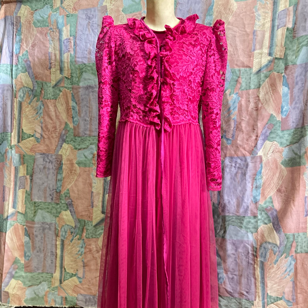 Gamis Pesta Brokat Tulle Fuchsia-Premium Handmade-Elegan